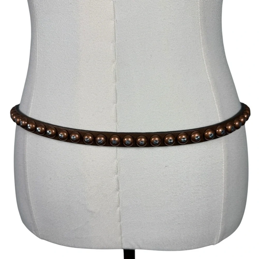Ronald Pineau Paris Leather Studded Belt Brown Brass Made in France Size M